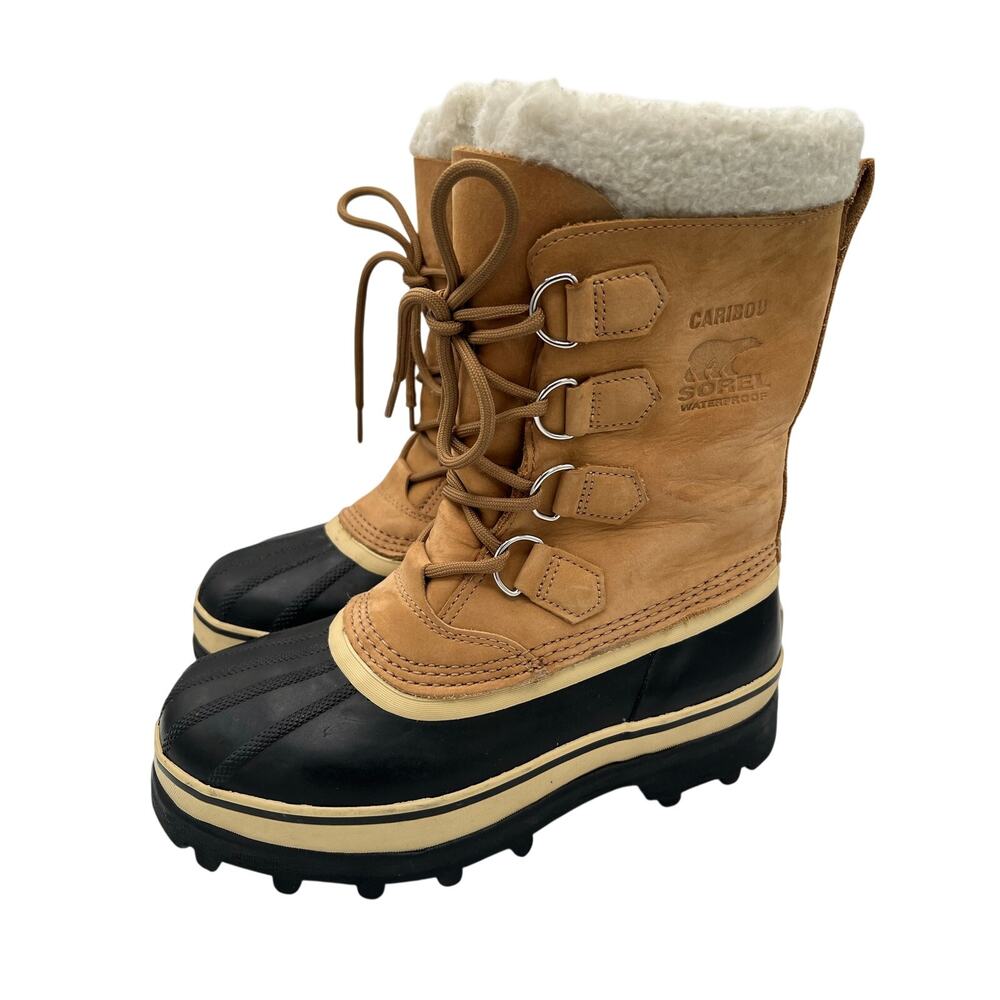 SOREL Caribou Waterproof Winter Snow Boots Tan Black Women Size 7